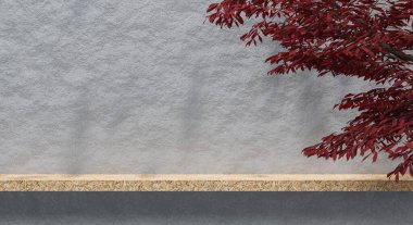 Ürün sunumu için gölge ve doku duvarlı 3D podyum. 3B görüntüleme.