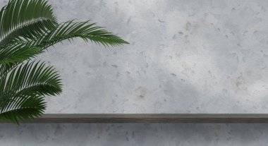 Ürün sunumu için gölge ve doku duvarlı 3D podyum. 3B görüntüleme.