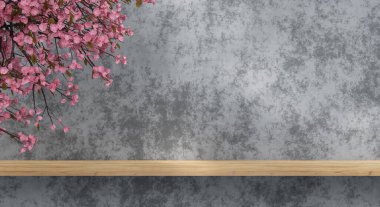 Ürün sunumu için gölge ve doku duvarlı 3D podyum. 3B görüntüleme.