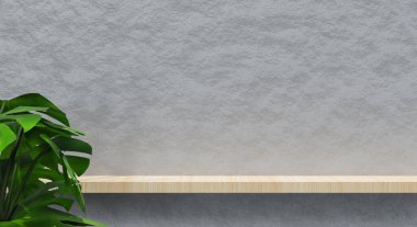 Ürün sunumu için gölge ve doku duvarlı 3D podyum. 3B görüntüleme.