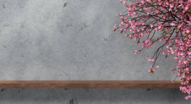 Ürün sunumu için gölge ve doku duvarlı 3D podyum. 3B görüntüleme.