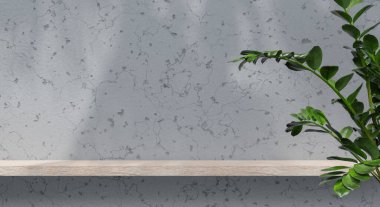 Ürün sunumu için gölge ve doku duvarlı 3D podyum. 3B görüntüleme.