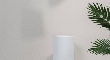 Ürün sunumu için gölge ve doku duvarlı 3D podyum. 3B görüntüleme.