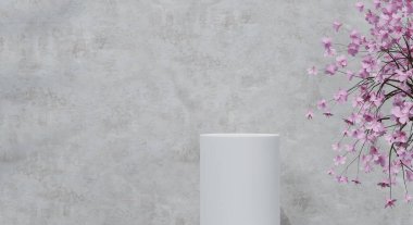 Ürün sunumu için gölge ve doku duvarlı 3D podyum. 3B görüntüleme.