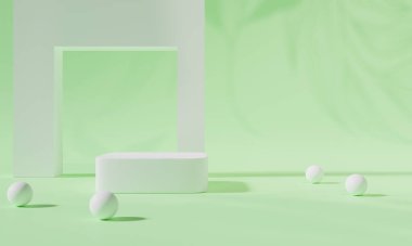 Renkli arka plan standı olan podyum ya da boş arka planlı reklam ekranında podyum kaidesi. 3B görüntüleme.