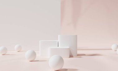 Renkli arka plan standı olan podyum ya da boş arka planlı reklam ekranında podyum kaidesi. 3B görüntüleme.