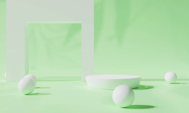Renkli arka plan standı olan podyum ya da boş arka planlı reklam ekranında podyum kaidesi. 3B görüntüleme.