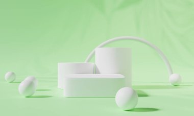 Renkli arka plan standı olan podyum ya da boş arka planlı reklam ekranında podyum kaidesi. 3B görüntüleme.