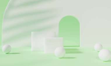 Renkli arka plan standı olan podyum ya da boş arka planlı reklam ekranında podyum kaidesi. 3B görüntüleme.