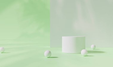 Renkli arka plan standı olan podyum ya da boş arka planlı reklam ekranında podyum kaidesi. 3B görüntüleme.