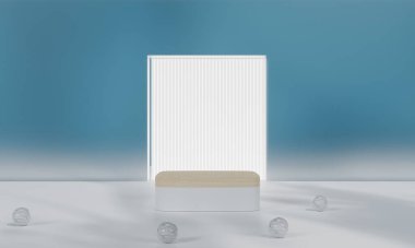Renkli arka plan standı olan podyum ya da reklam ekranında podyum kaidesi. 3B görüntüleme.