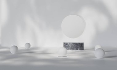 Renkli arka plan standı olan podyum ya da reklam ekranında podyum kaidesi. 3B görüntüleme.