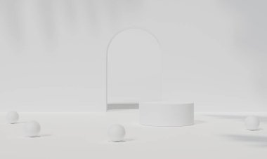 Renkli arka plan standı olan podyum ya da reklam ekranında podyum kaidesi. 3B görüntüleme.