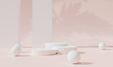 Renkli arka plan standı olan podyum ya da reklam ekranında podyum kaidesi. 3B görüntüleme.