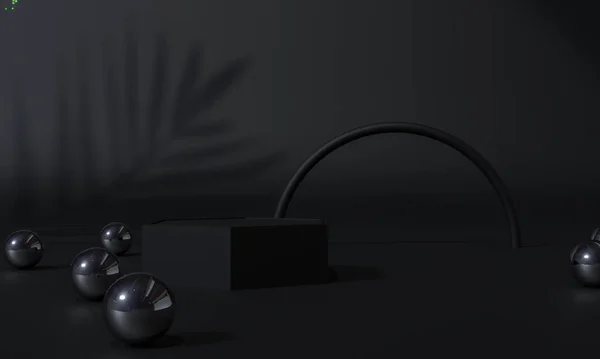 Siyah Podyum Siyah Arkaplan Standı Veya Podyum Reklamları Görüntüleme — Stok fotoğraf