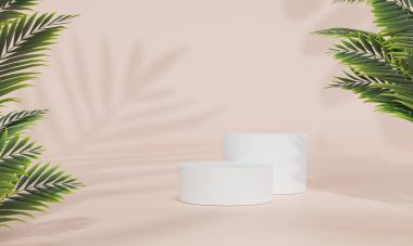 Rüya gibi gökyüzü arkaplanlı ürün sergisi için doğal güzellik podyumu. Romantik 3D sahne. 3d oluşturma.
