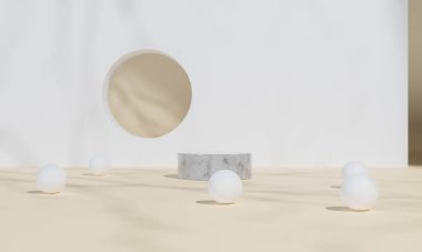 Renkli arka plan standı olan podyum ya da reklam ekranında podyum kaidesi. 3B görüntüleme.