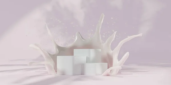 Podyumda Sıvı Veya Süt Sıçraması Beyaz Arka Planda Izole Edilmiş — Stok fotoğraf
