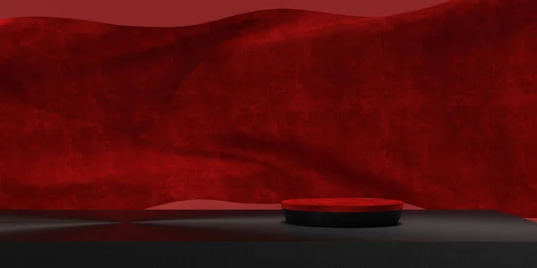 Red Color Podium Redfabric Flying Wave Luxury Background Branding Product — Stock Photo, Image
