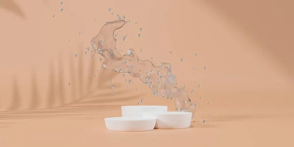 Υγρό Νερό Πίδακα Γάλακτος Στο Βάθρο Λευκό Απομονωμένο Λευκό Φόντο — Φωτογραφία Αρχείου