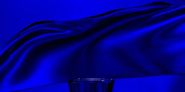 Подиум Голубой Ткани Летающей Волны Роскошный Фон Брендинга Презентации Продукта — стоковое фото