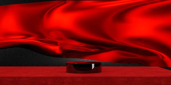 Подиум Красного Цвета Красной Ткани Летающей Волны Роскошный Фон Брендинга — стоковое фото
