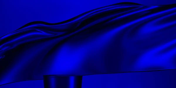 Blue Fabric Flying Wave Podium Luxury Background Branding Product Presentation — Stock Photo, Image