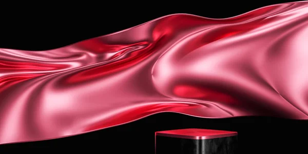 Pink Fabric Flying Wave Podium Luxury Background Branding Product Presentation — Stock Photo, Image