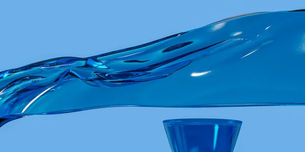 Flüssigkeit Und Podium Auf Fliegender Welle Aus Glasgewebe Luxuriöser Hintergrund — Stockfoto