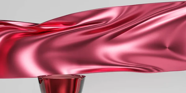 Pink Fabric Flying Wave Podium Luxury Background Branding Product Presentation — Stock Photo, Image