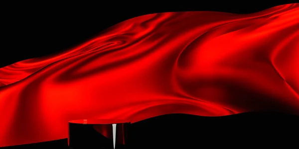 Red Color Podium Red Fabric Flying Wave Luxury Background Branding — Stock Photo, Image