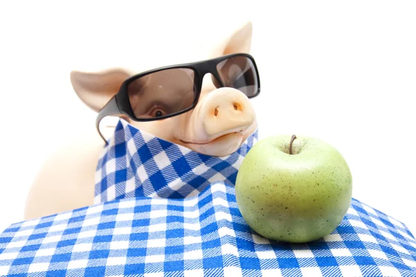 Green Apple with pig — Stock Photo, Image