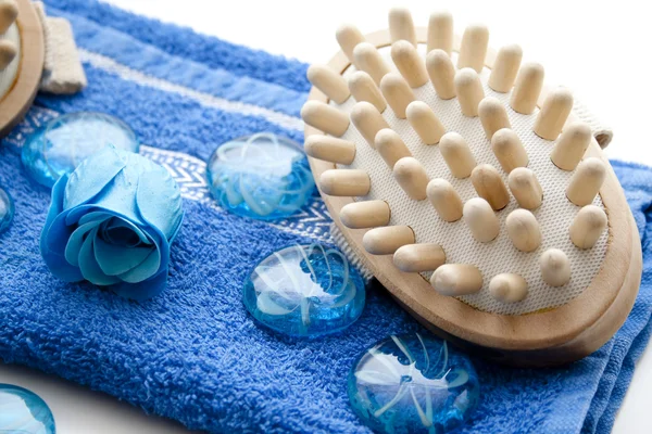 Massage brush and glass stones — Stock Photo, Image