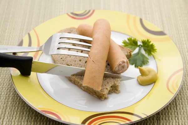 Frankfurter with bread — Stock Photo, Image