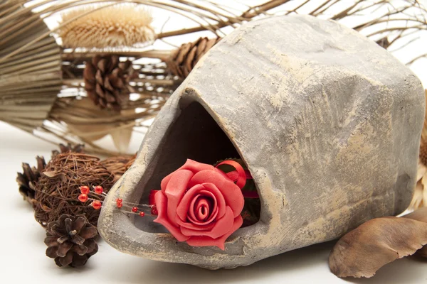 Gray Stone with Red Rose — Stock Photo, Image