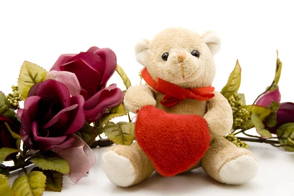 Love heart with teddy bear — Stock Photo, Image