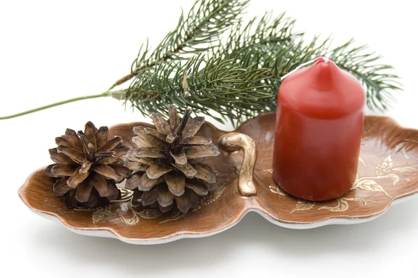 Wax candle with pine plug — Stock Photo, Image