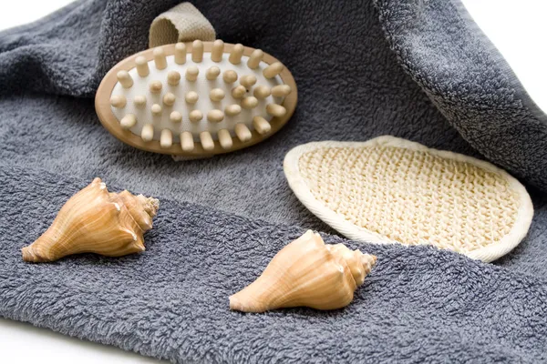 Escova de massagem e esponja de massagem — Fotografia de Stock