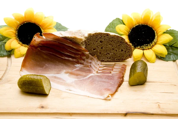 Ham bacon with cucumber — Stock Photo, Image