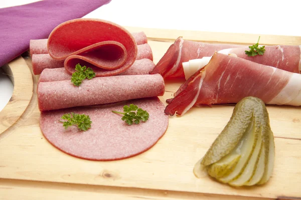 Salami met ham spek — Stockfoto