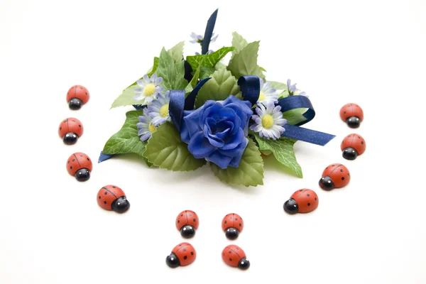 Arrangement de fleurs avec des coccinelles — Photo