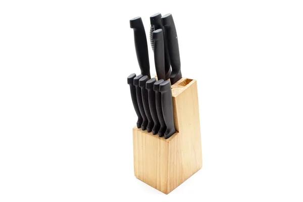 Nože v dřevěné krabici — Stock fotografie