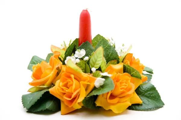 Flower Arrangement with Candle — Stock Photo, Image