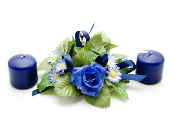 Blue flowers with blue Candle Royalty Free Stock Images