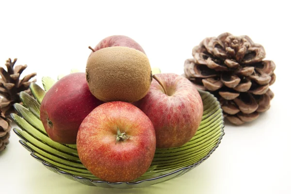 Red Apples with fir cone — Stock Photo, Image