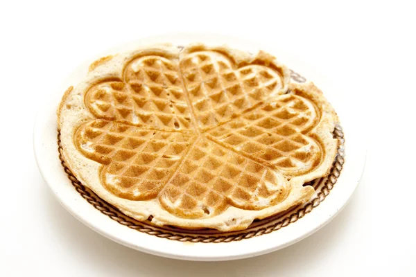 Fresh waffle on porcelain plate — Stock Photo, Image