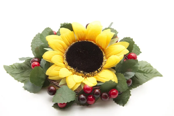 Sunflower in the berry wreath — Stock Photo, Image