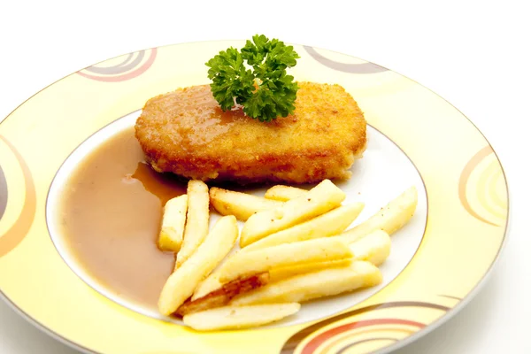 Polli carne con patatine fritte — Foto Stock