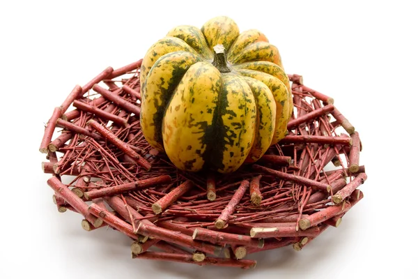 Pumpkin with wooden plate — Stock Photo, Image