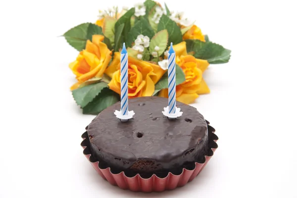Chocolate cakes with roses — Stock Photo, Image